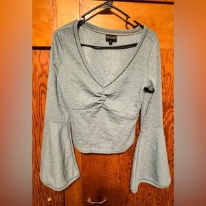 Shyanne Light Blue Ruched V-Neck Bell Sleeve Top